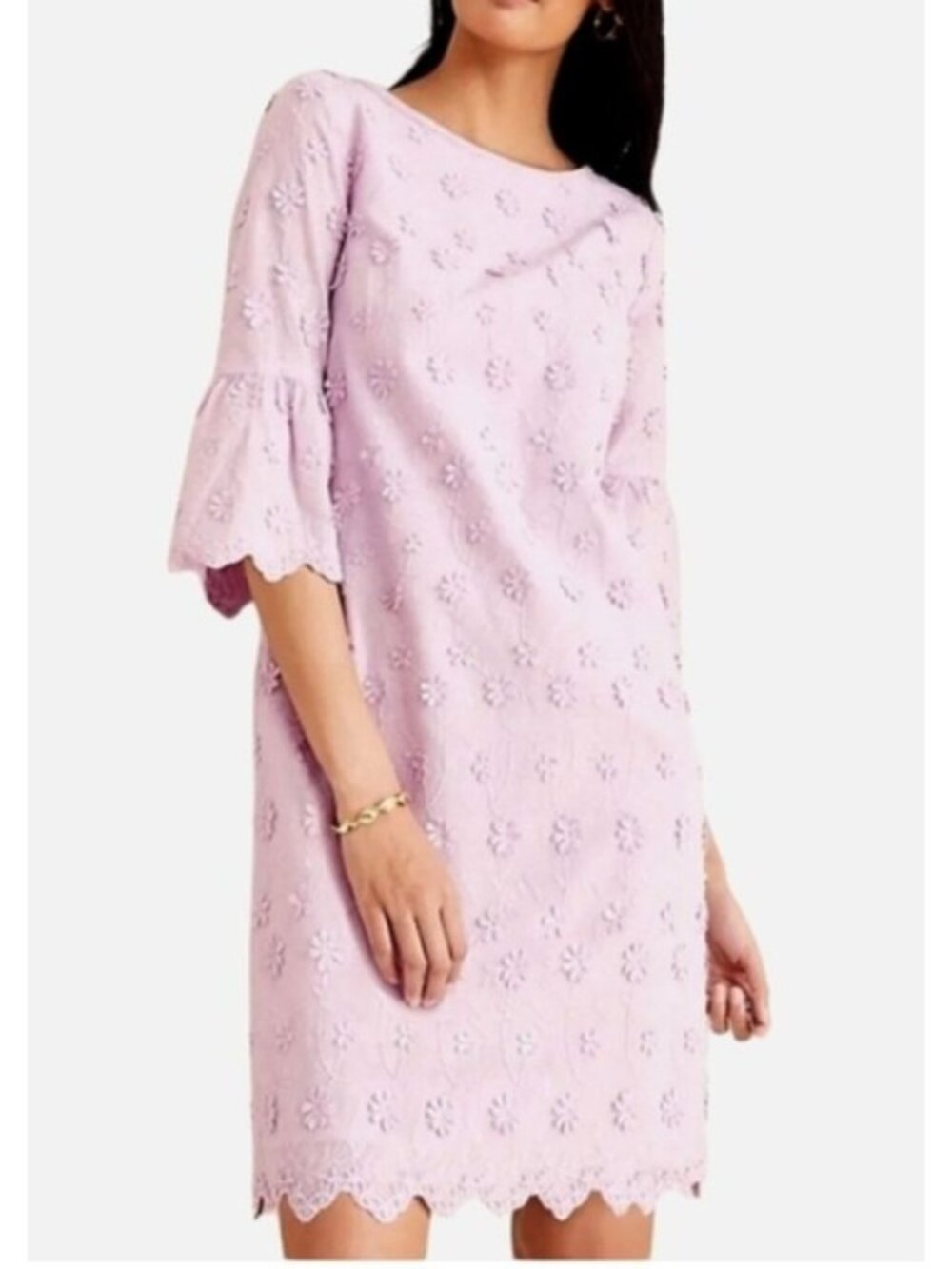 Ann Taylor Lavender Dimensional Floral Lace Bell Ruffle Sleeves Shift Dress 18